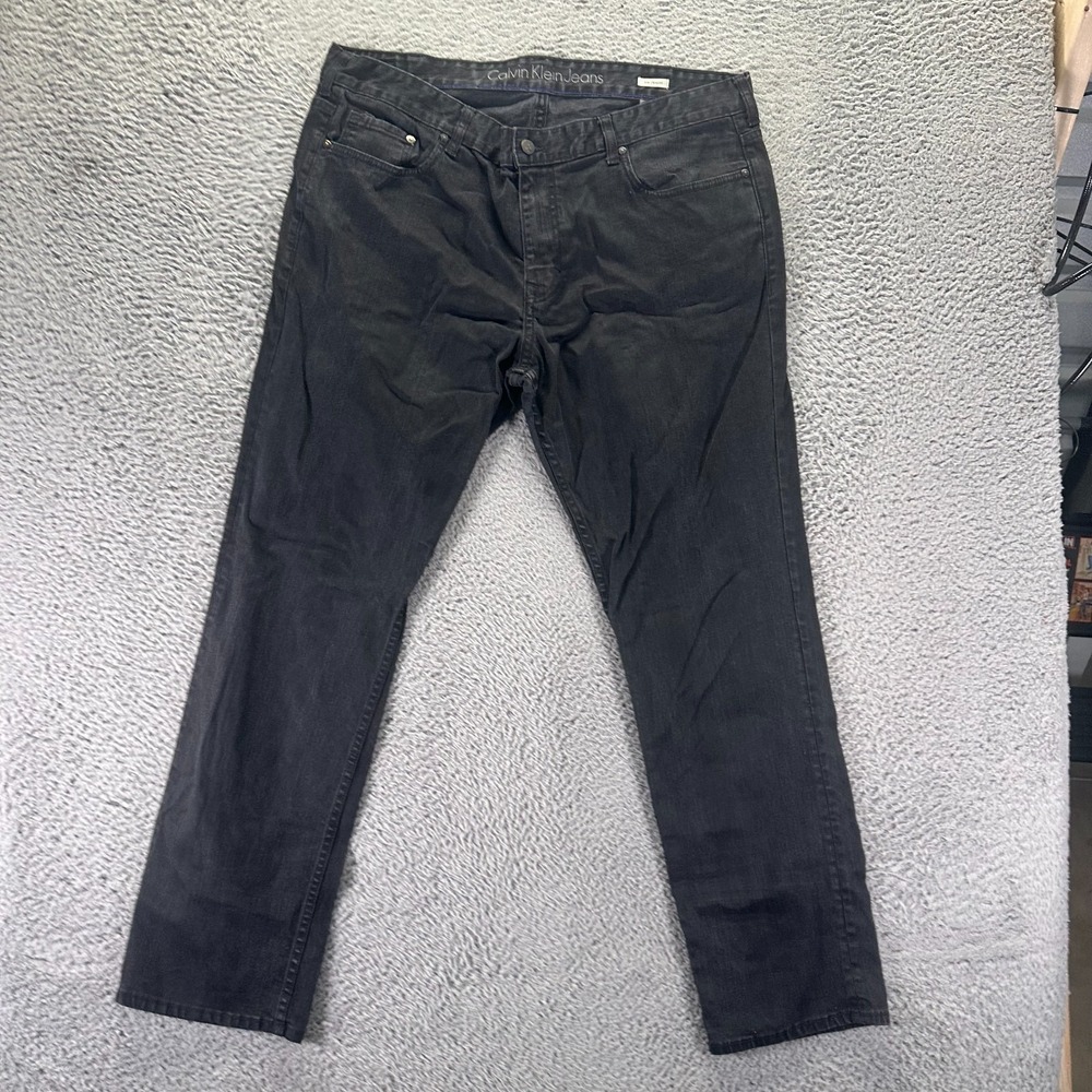 Calvin Klein Jeans Mens 40x32 Black Cotton Denim Straight Slim Workwear Stretch